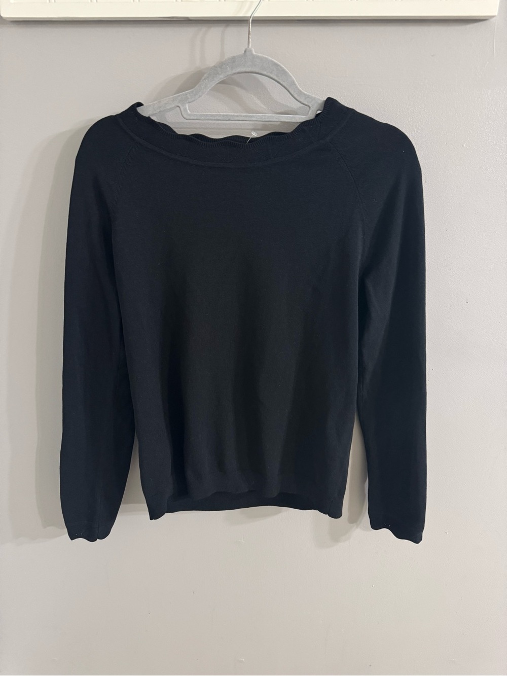 Classic Black Long Sleeve Scalloped Neck Sweater